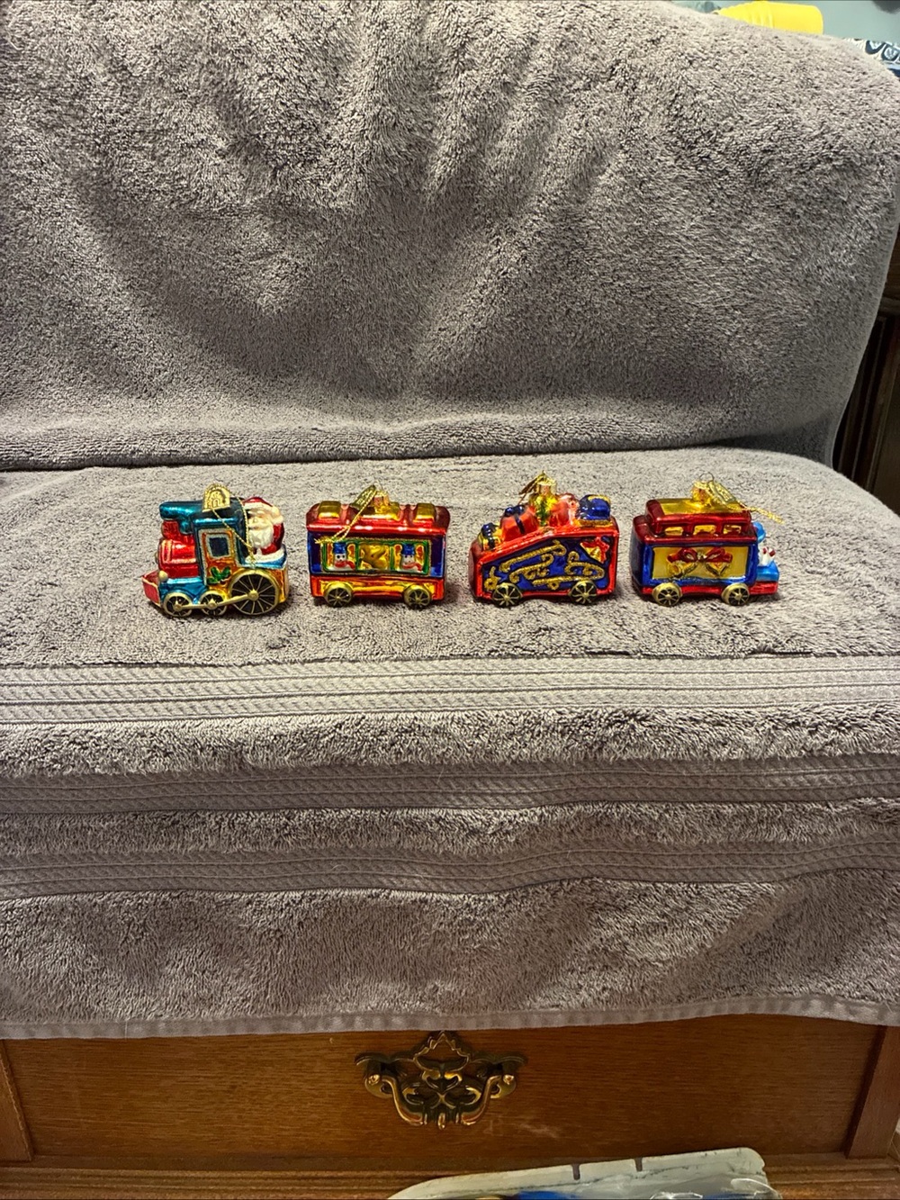 Thomas Pacconi 3" Train Engine Glass Christmas Tree Ornaments Toy Train Set Of 4